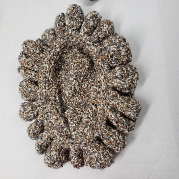 Handmade Crochet Brown Ruffle Bucket Hat Bohemian Casual Festival Neutral Fall - Picture 9 of 16